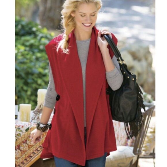 Soft Surroundings Red Mesa Button Vest Womens Size Small - Picture 1 of 8